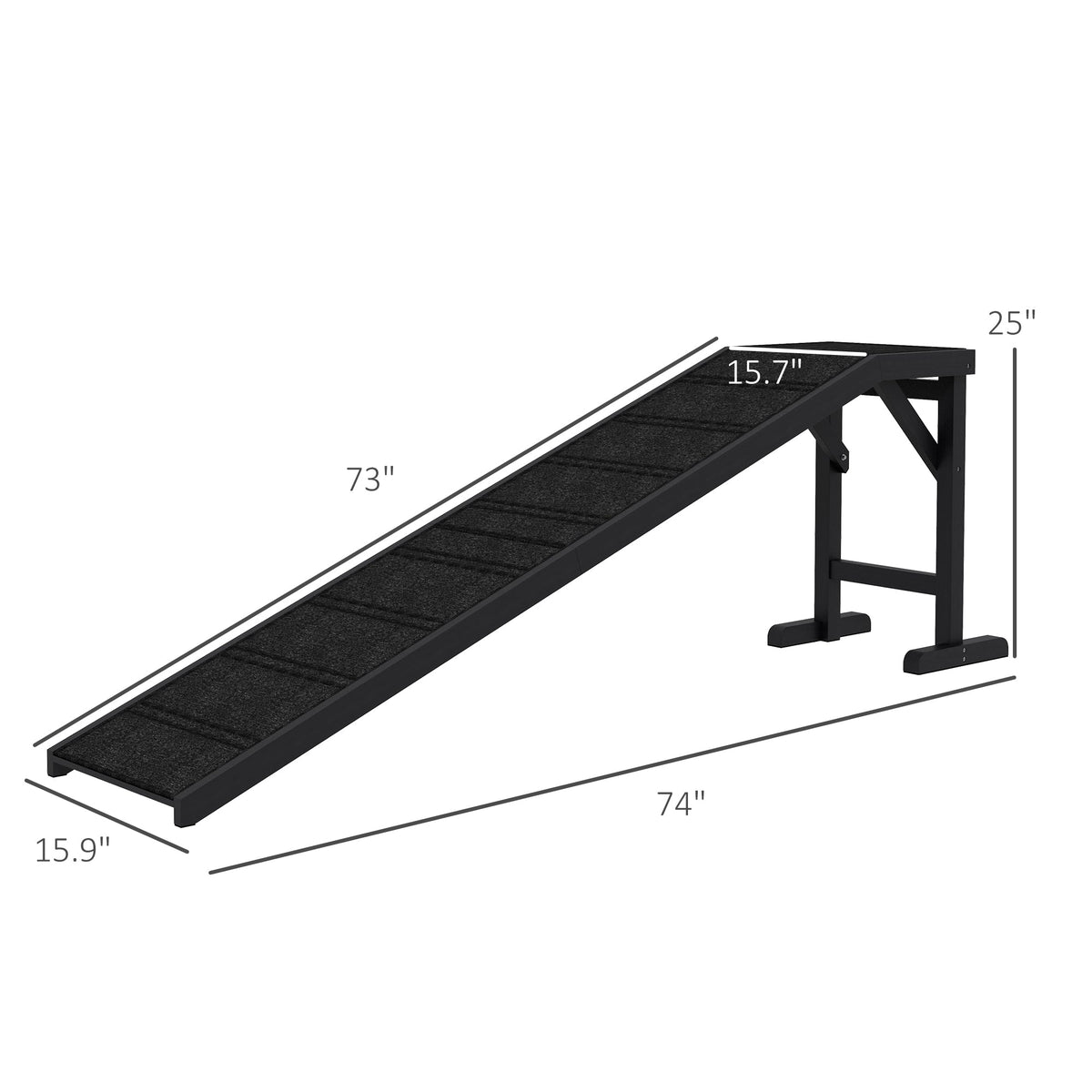 Dog Ramp w/ Non-Slip Carpet and Top Platform, 74" x 16" x 25", Black