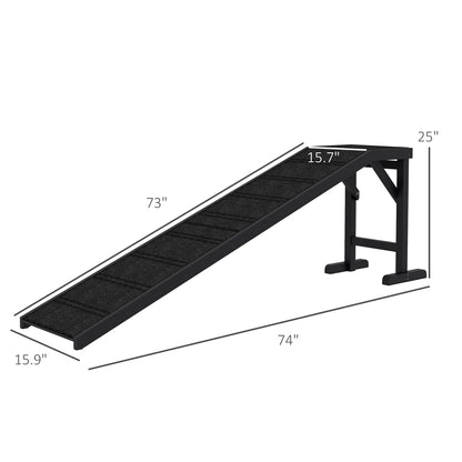 Dog Ramp w/ Non-Slip Carpet and Top Platform, 74" x 16" x 25", Black