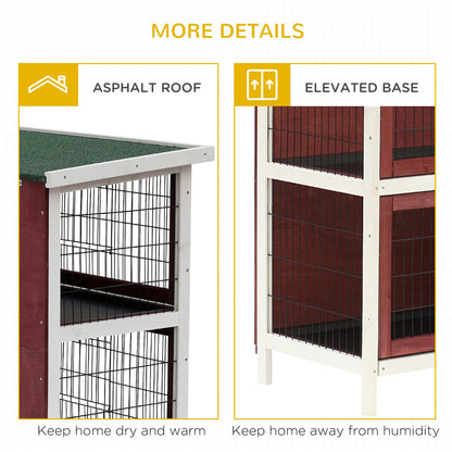 54" 2-Story Weatherproof Stackable Elevated Wooden Rabbit Hutch with Enclosed Run and Pull-Out Trays