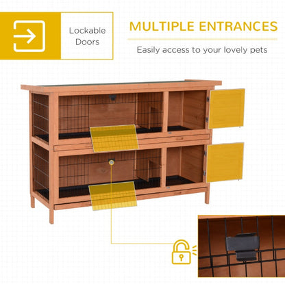 54  Rabbit Cage, 2-Tier Rabbit Hutch Outdoor Guinea With Removable Dividers And Pull-Out Trays, Orange