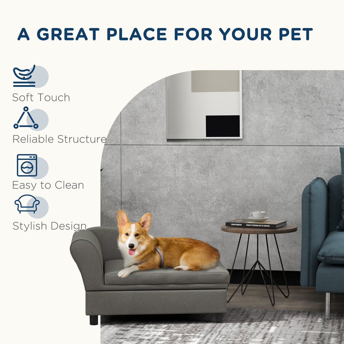 Pet Sofa Dog Sofa for Small Dogs with Storage, Gray