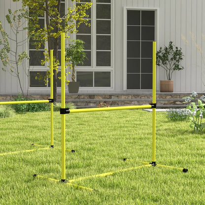 4 Piece Dog Agility Set With Adjustable Height Bars, Carry Bag, Displacing Top Bar, Yellow Yellow