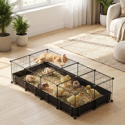 47x24x12IN Guinea Pig Cage Small Animal Playpen DIY Metal Pet Enclosure With 20 Panels Waterproof Floor Mat For Hedgehogs Chickens Ducklings Rabbits Hamsters