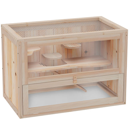 2-Level Hamster Cage Mice And Rat House,  With Openable Top, Front Door, Shelf And Ladder  For Hamsters, Mice And Other Small Rodents Ramps
