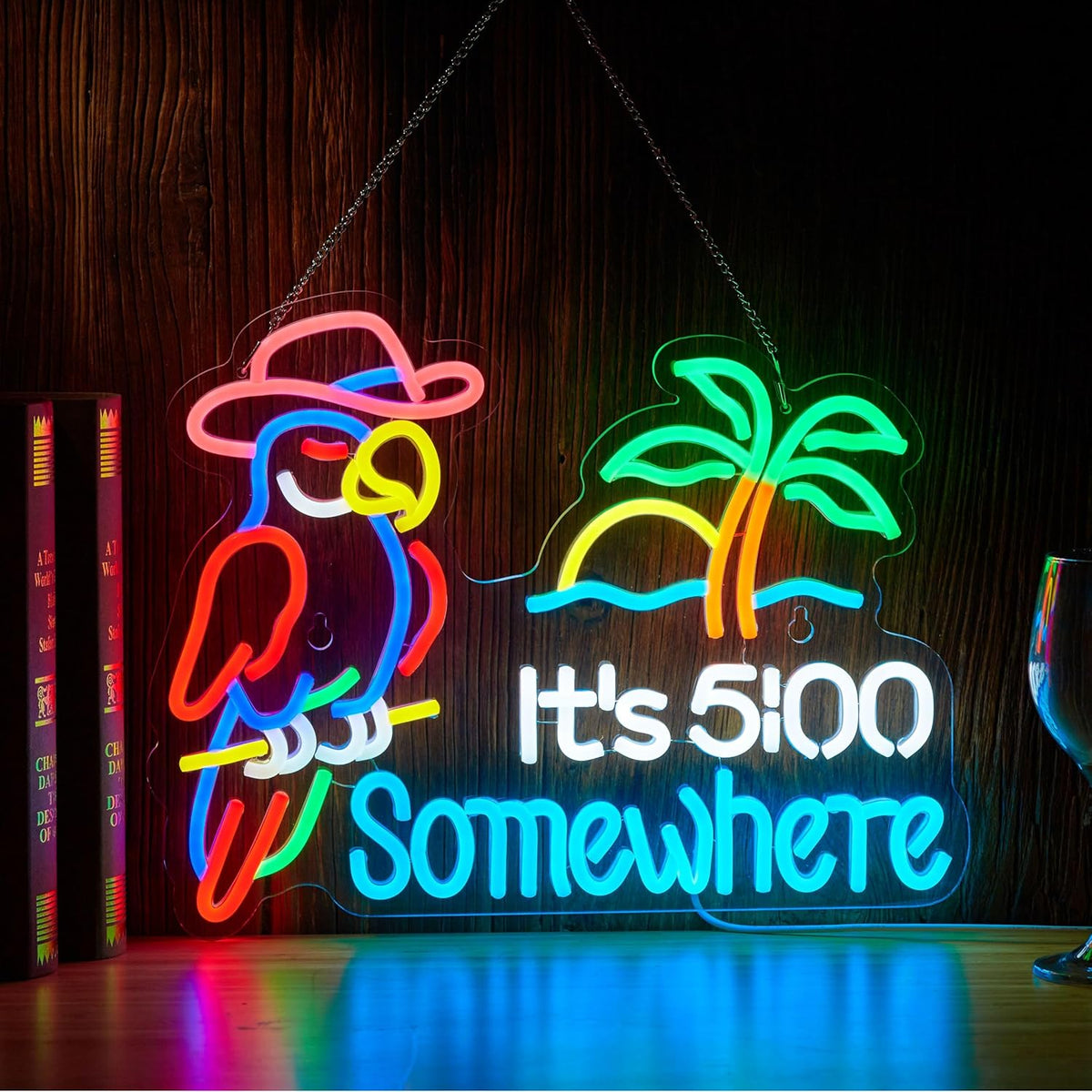 Parrot Its 5 00 O'clock Some Where Neon Sign for Wall Decor USB Powered Five Oclock Dimmable Bar Beer LED Light Man Cave