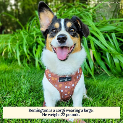 Lucy & Co. Reversible Dog Harness - Water-Repellent Neoprene, Dual-Print Design, Easy Swap Style, Adjustable Comfort Fit - Chocolate Meadows Reversible Harness - Large