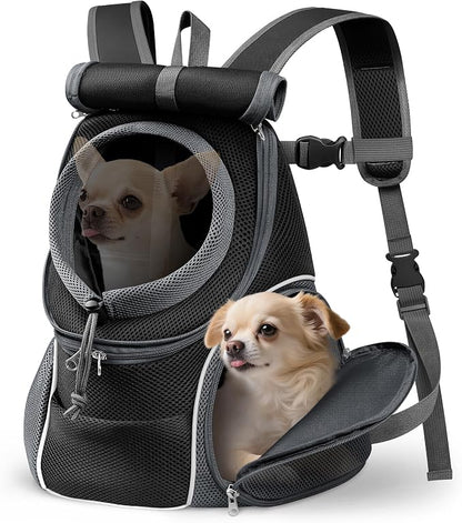 YUDODO Dog Front Carrier Backpack, Top & Side Windows Dog Backpack | Sunshade Hood, Ventilated, Safety Belt, Breathable, Lightweight, Reflective Strip, Pocket Storage, Adjustable, Black Pro, L