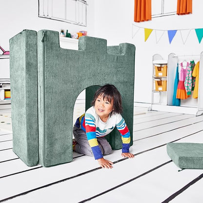 Yourigami Kids and Toddler Play Castle, Playroom Couch Add-On Set, Durable Modular Design, Green Meadows