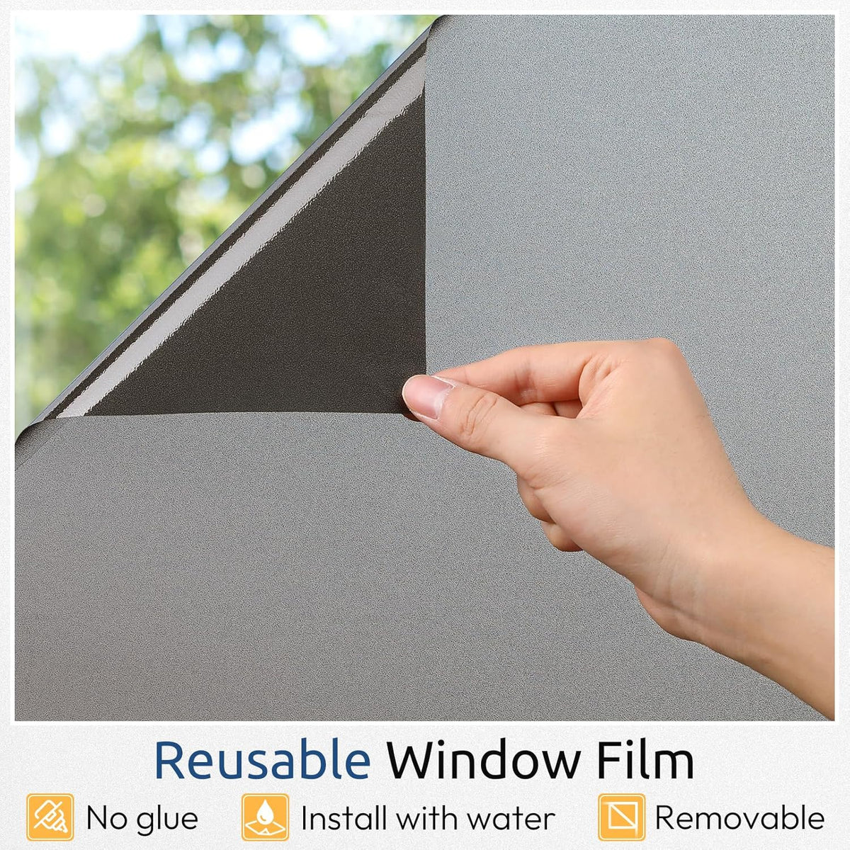 rabbitgoo Privacy Window Film, Static Cling Privacy Film for Glass Windows, Removable Grey Frosted Sun Light Blocking Coverings House Tint for Home Bathroom Garage, Taupe, 17.5 x 78.7 Inches