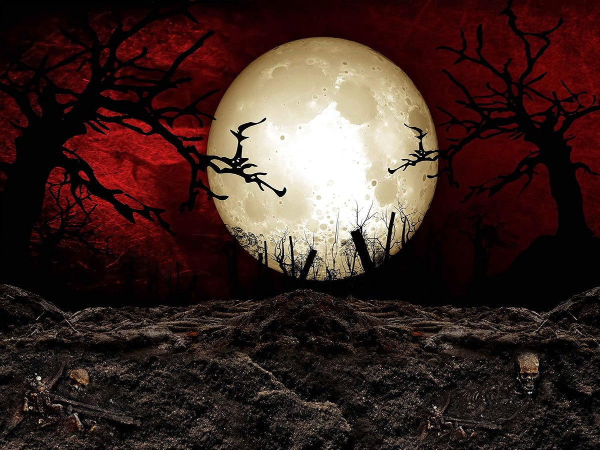 SHRAPHY Full Moon Tapestry Moon Horror Cemetery Scarlet Sky Tapestry Event Bedroom Home Decor 80X60 Inches GTLSUH123