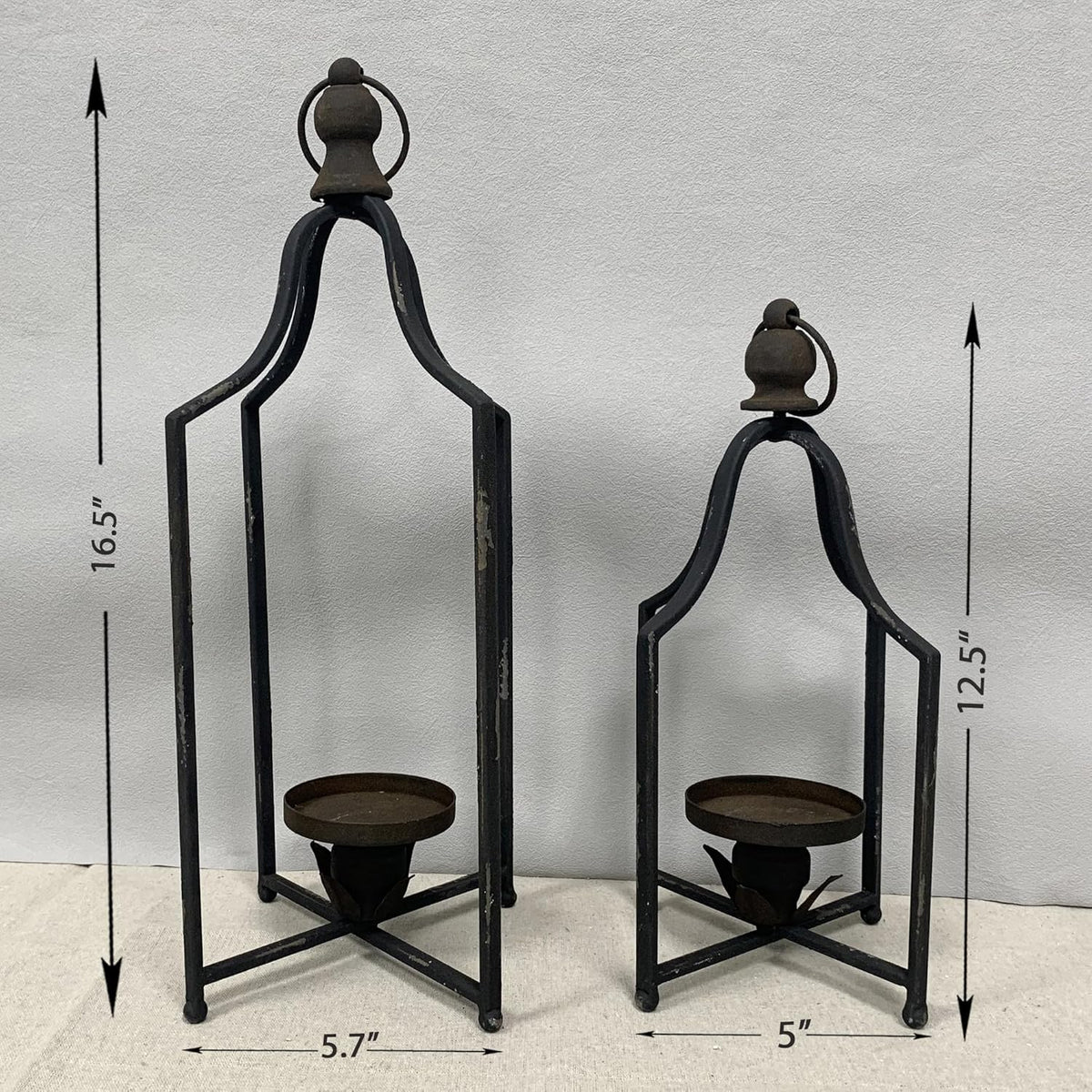 Large Tall Shabby Chic Lanterns Decorative Indoor Outdoor, Outside Gifts Front Porch Patio Vintage Metal Candle Holders, Fireplace Table Floor Farmhouse Rustic Decor Set of 2