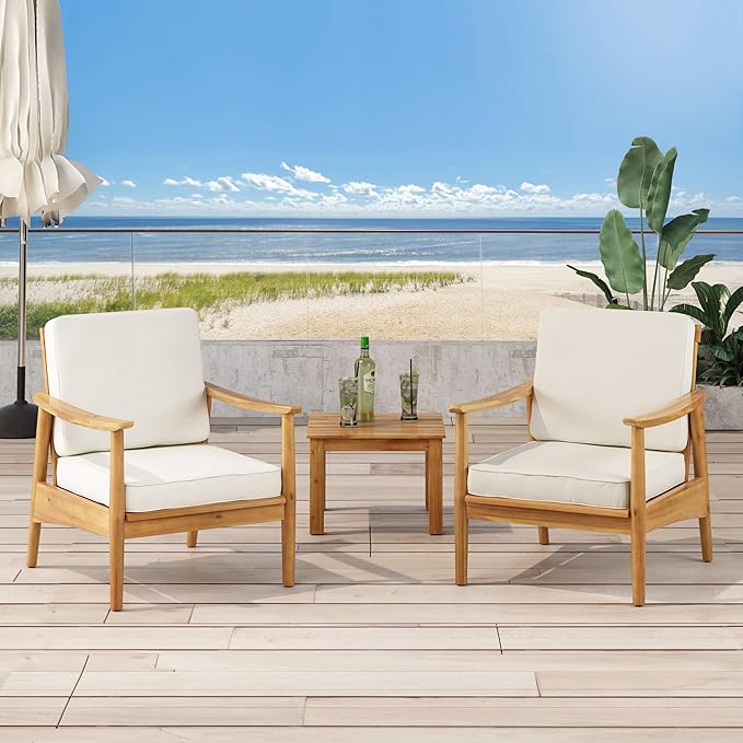 Christopher Knight Home Felix Outdoor Acacia Wood Club Chair (Set of 2), Teak Finish, Beige