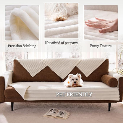 Waterproof Couch Cover for Dogs Non-Slip, Fuzzy Soft Pet Couch Covers for Sofa, Pet Friendly Area Rug Dog Bed Covers Washable Sofa Cover Mat (White, 58" x 82" 1 Pack)