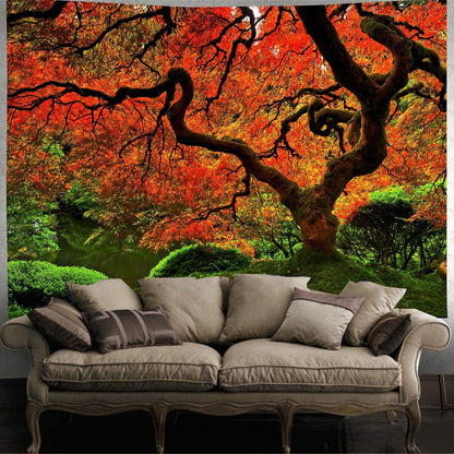 FENDROM Lakeside Red Tree Print Tapestry Nature Old tree Wall Hanging Decorative Psychedelic Scenic Tree Headboard Bedspread Tapestries for Bedroom Living Room Decor