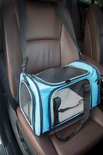Soft Sided Carrier for Small Medium Cats Dogs,TSA Airline Approved Collapsible Travel Pet Carrier Medium Blue