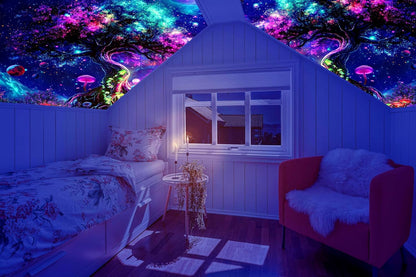 dueeia Blacklight Tree Life Tapestry Wall Hanging Fantasy Black Light Glow in the Dark Uv Mushroom Tapestries for Bedroom Aesthetic Living Room Wall Decor (59.1"x39.4")