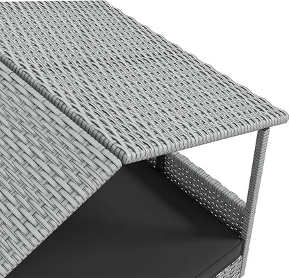PawHut Wicker Dog House Outdoor, Silver Wicker, Gray Cushion | Rattan Dog Bed, Canopy, Water-resistant Cushion, Raised Pet Bed for Small, Medium Breeds up to 66 lbs, 20" in Length