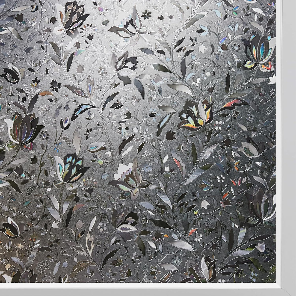 Kromapolis Window Film, Window Privacy Film Frosted, Vinyl Glass Covering, Stained Glass Decorative Film, Static Window Clings, Non-Adhesive (Grayish Black, 17.5 x 78.7 inch)