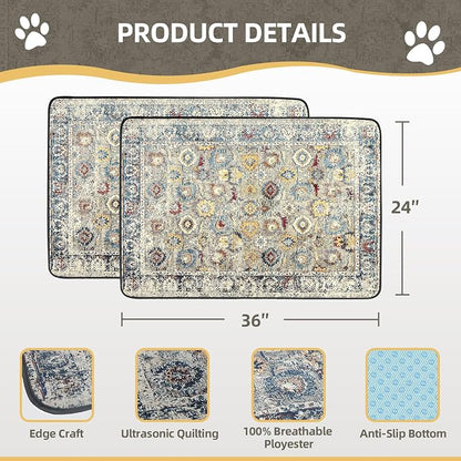 SCLOSE Washable Pee Pads for Dogs 2 Pack, 36" x 24" Reusable Puppy Pads Waterproof, Super Absorbent Dog Rugs, Leakproof, Dog Crate Pad, Playpen Mat, Whelping Pads, Vintage