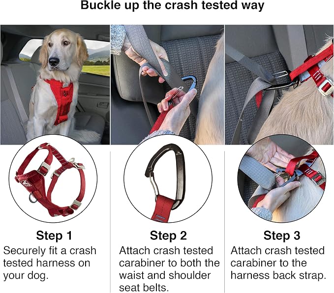 Kurgo Ink Blue Large Dog Harness - Crash Tested, All-Steel, Comfortable & Adjustable Animal Harness with Seat Belt Tether for Car Safety | Crash Tested Car Harness for Dogs up to 75Lbs, Seatbelt Tether & Steel Carabiner, All-Steel Buckles, Padded Chest...