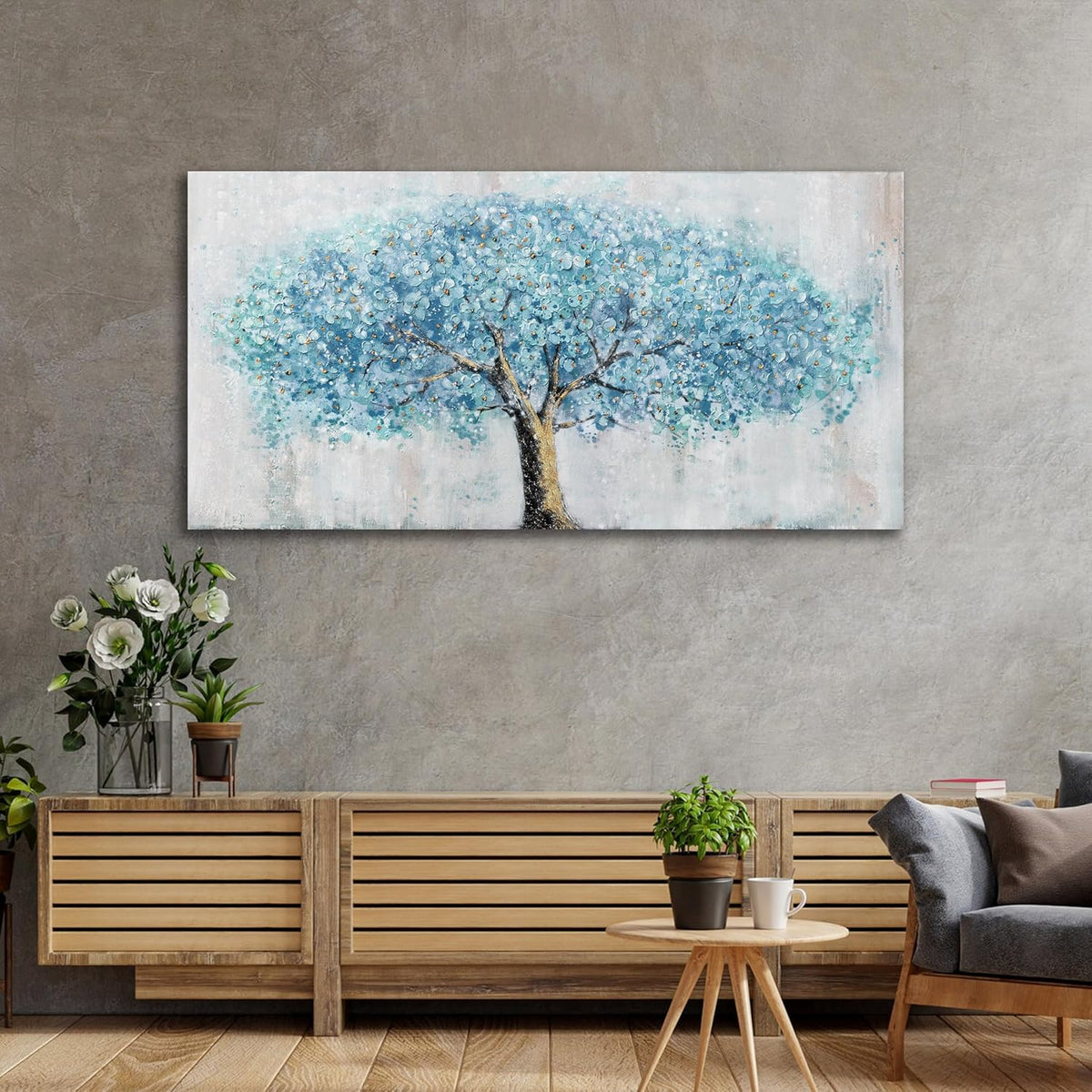 Yuaxker Tree Wall Art Blue and Gold Canvas Painting Modern Aesthetic Wall Decor Spiritual Artwork for Living Room Bedroom Dining Room Office Home Decor 20x40inch