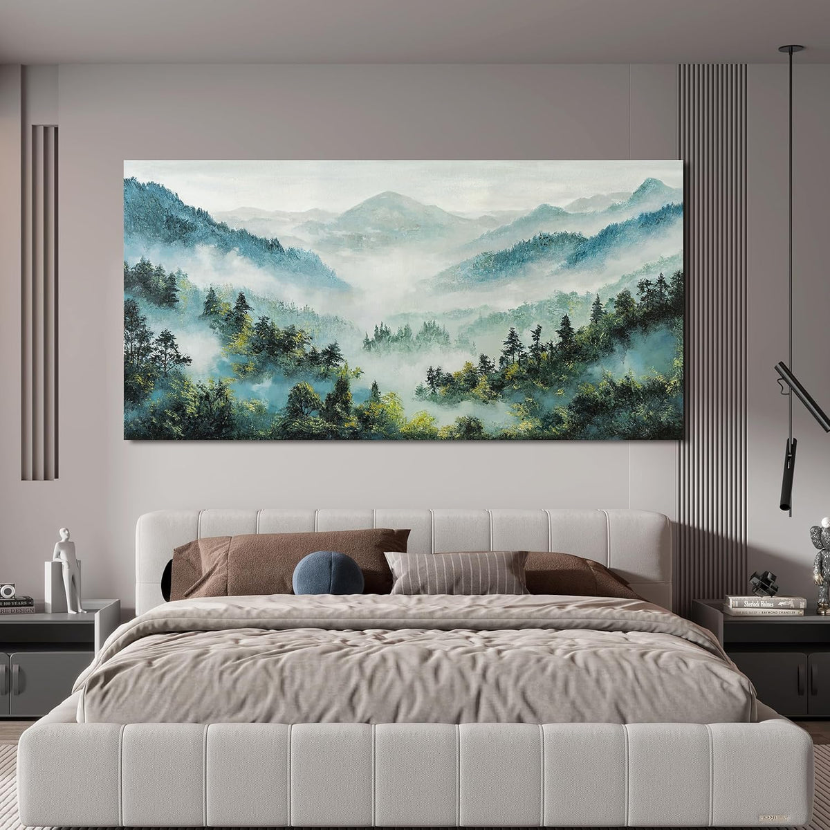Canvas Wall Art Decor Artwork for Walls Mountain Botanical Wall Art Decor Large Landscape Wall Art for Living Room White Foggy Forest Wall Art Prints for Room Ofiice Bedroom Wall Decor 24" x 48"