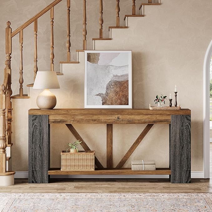 Tribesigns 70.9" Extra Long Entry Table, Farmhouse Wood Console Table with Storage, Modern Accent Sofa Table Behind Couch Foyer Tables for Entryway, Living Room, Entrance, Rustic Brwon