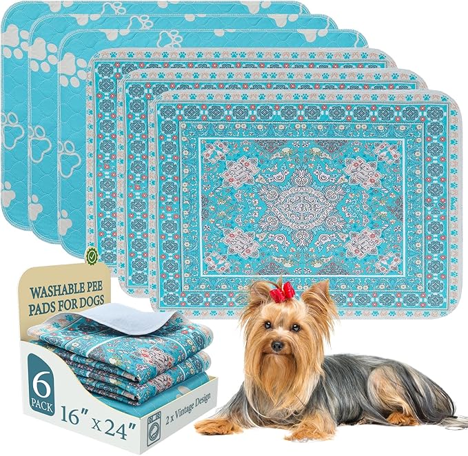 Homimp Washable Pee Pads for Dogs, 6 Pack Reusable Puppy Pads Waterproof, Absorbent and Leakproof Dog Pee Pads, Non Slip Puppy Training Pads, Pet Mat for Floor,Crate,Couch,Whelping,Blue, 16"x24"