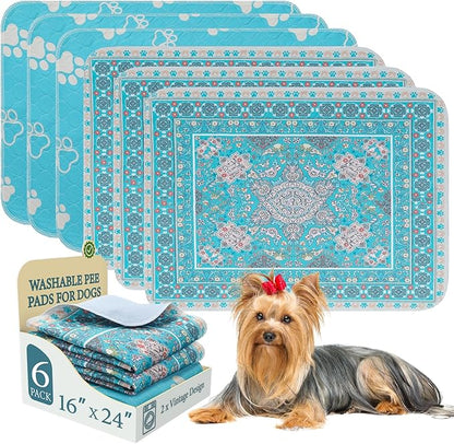 Homimp Washable Pee Pads for Dogs, 6 Pack Reusable Puppy Pads Waterproof, Absorbent and Leakproof Dog Pee Pads, Non Slip Puppy Training Pads, Pet Mat for Floor,Crate,Couch,Whelping,Blue, 16"x24"