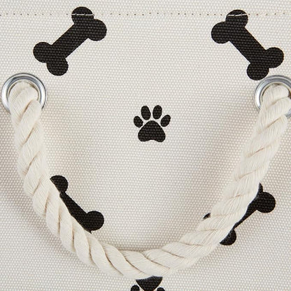 Bone Dry Pet Storage Collection Paw and Bone Print, Medium Round, 12x15x15", Black