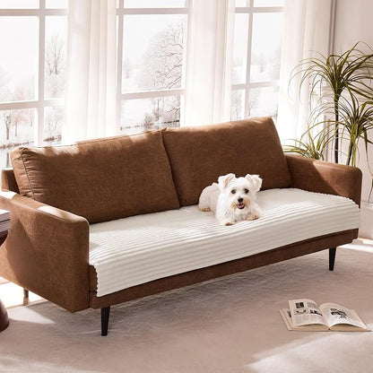 Waterproof Dual Non-Slip Couch Cover for Dogs, Fuzzy Soft Pet Couch Covers for 2 Cushion Sofa loveseat, Pet Friendly Soft Dog Bed Covers Sofa Cover Washable (White, 33" x 62" 1 Pack)