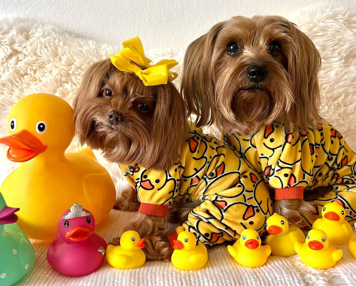 Fitwarm Funny Duck Dog Pajamas, Dog Winter Clothes for Small Dogs Girl, Lightweight Velvet Pet Jumpsuit, Cat Onesie, Yellow, XL