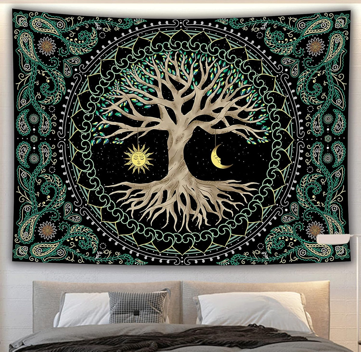 FORATER Tree of Life Wall Hanging - Aesthetic Sun and Moon Tapestry with Vintage Paisley Flowers (53 x 61 inches, Multicolor) for Bedroom, Living Room, Dorm