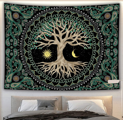 FORATER Tree of Life Wall Hanging - Aesthetic Sun and Moon Tapestry with Vintage Paisley Flowers (53 x 61 inches, Multicolor) for Bedroom, Living Room, Dorm