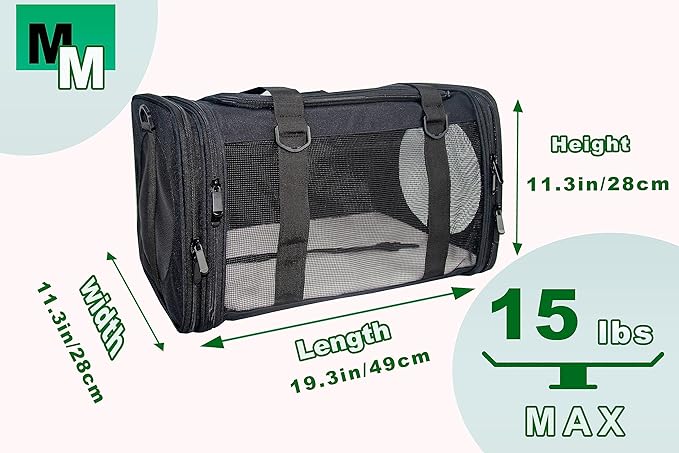 Soft-Sided Pet Carrier for Cats Small Dogs of 15 Lbs Medium Black