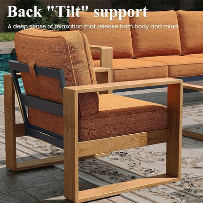 LayinSun 5 Pieces Aluminum Patio Furniture Set with Fire Pit Table, Oversized Seat with Hight Back, Outdoor Conversation Sets for Porch, Balcony, Deck