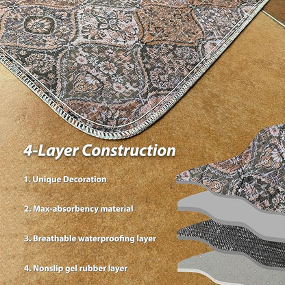 nunubaby 4PACK Washable Pee Pads for Dogs, Stylish, Non-Slip and Leak-Proof Pee Pads. Reusable Potty Pads for Dogs for Crates and Floors.(Brown/Multi,18" x24" )