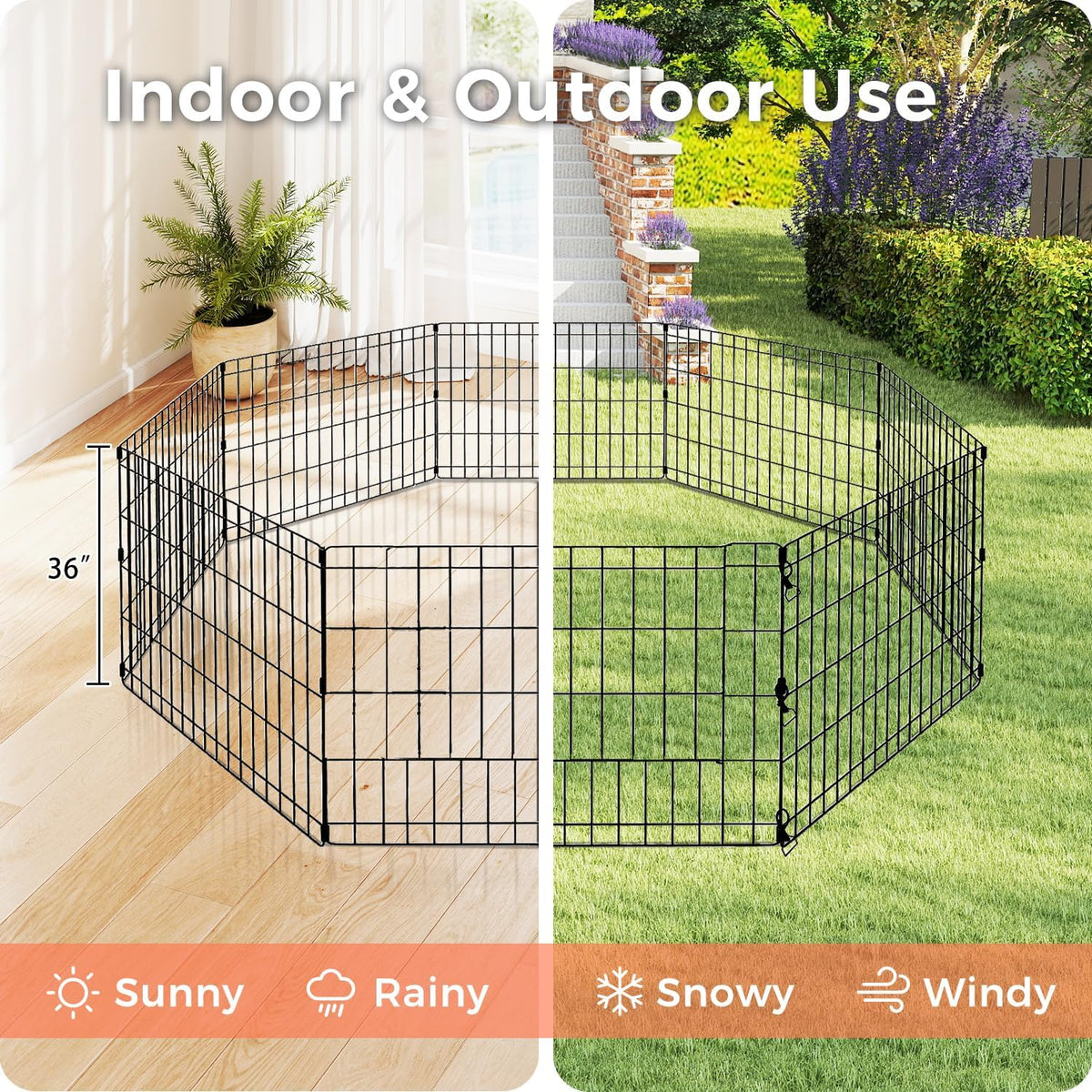 Foldable Dog Playpen 36" Height 8 Panels Metal Exercise Pen No Door - Indoor/Outdoor Dog Play Pen for Small-Medium Dogs, Portable Pet Fence for Yard Garden Camping, Black