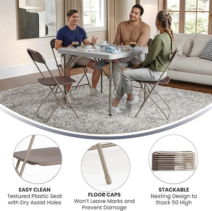 Flash Furniture Hercules Series Plastic Folding Chair - Brown - 4 Pack 650LB Weight Capacity Comfortable Event Chair-Lightweight Folding Chair