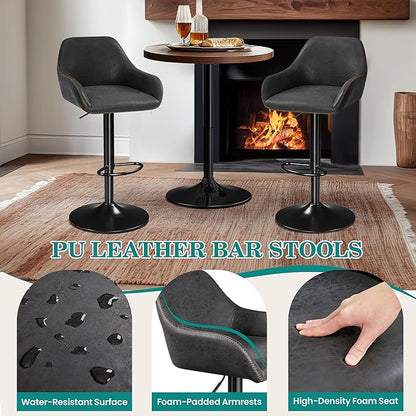Yaheetech Bar Stools Set of 2, PU Leather Swivel Counter Height Barstools, Adjustable Bar Chairs with Backrest and Footrest, Kitchen Island Stool for Home Kitchen, Black