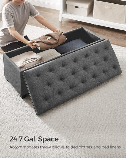 SONGMICS Storage Ottoman Bench, Foot Rest with Legs, 15.7 x 43.3 x 15.7 Inches, End of Bed Bench, Storage Chest, Load up to 660 lb, for Living Room, Bedroom, Entryway, Dark Gray ULSF088G01