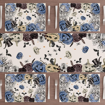 XCHI Spooky Blue Pumpkin Halloween Placemats Set of 4 Table Mats for Party Home Kitchen Dining Table Decorations 12x18 Inch