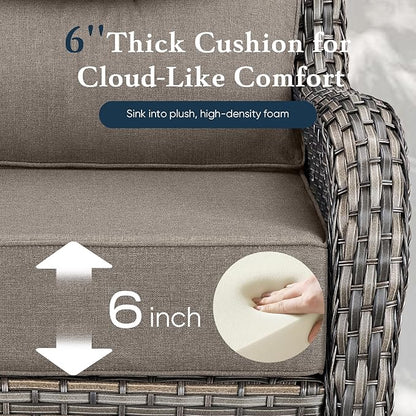 Belord Luxury 6" Thick Cushioned Outdoor Swivel Rocker Patio Chairs Set of 4 with Side Table, High Back Wicker Furniture Set with Ergonomic Zone Back, Conversation Set for Deck Porch - Grey+Grey