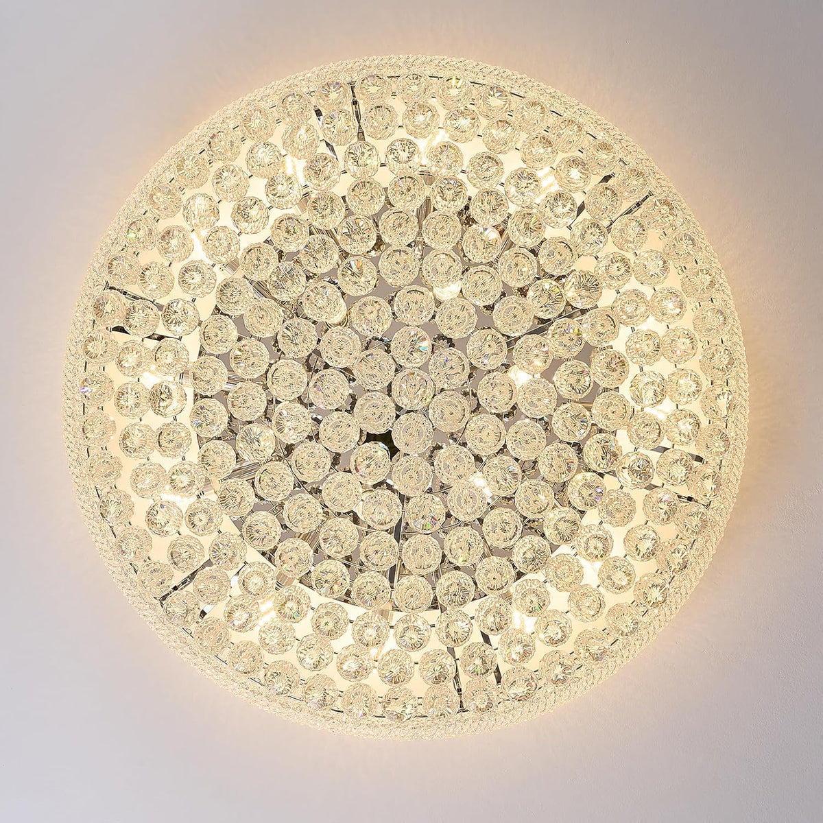 18-Light 32 inch Large Crystal Chandelier Flush Mount Ceiling Light Fixture for Living Room Dining Room Bedroom Foyer Entryway Chrome Finish