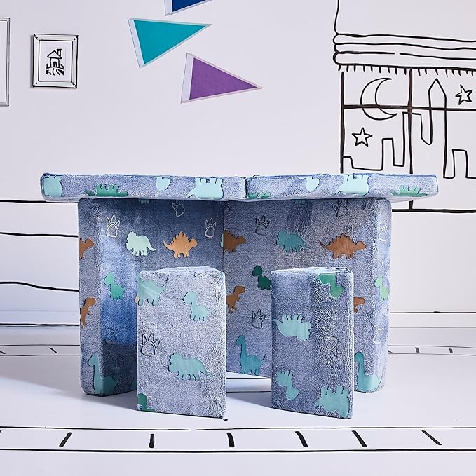YOURIGAMI Kids and Toddler Play Couch, Convertible Folding Sofa, Durable Foam Modular Design, Glow in The Dark Dinosaur