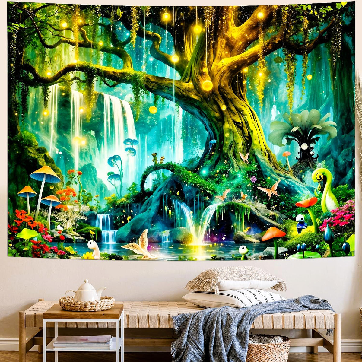 Delur Magical Forest Tapestry Fantasy Tree of Life Enchanted Fairy Tale Forest Tapestry Mystical Psychedelic Nature Landscape Wall Hanging Headboard for Bedroom Living Room Home Decor (51.2" x 59.1")