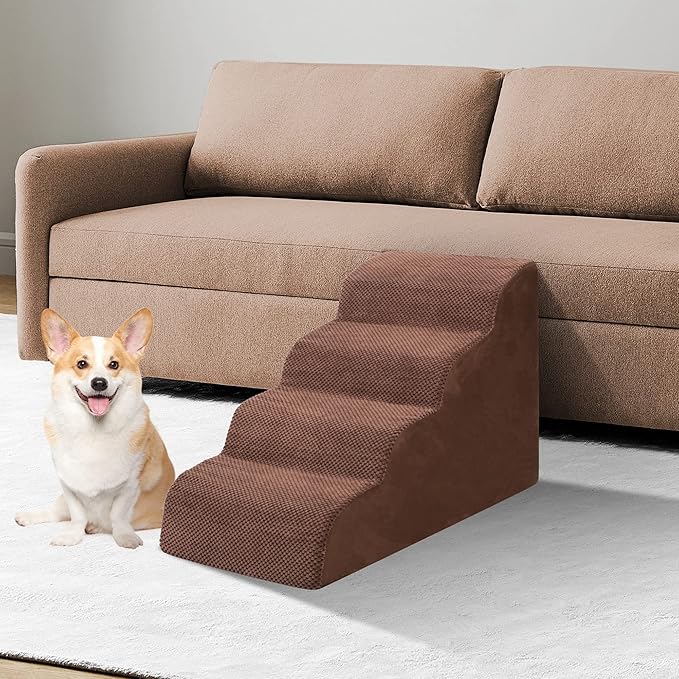 Dog Stairs for Small Dogs, High Density Foam Dog Ramp, Extra Wide Non-Slip Pet Steps for High Beds Or Couch, Soft Foam Doggie Ladder for Dogs Injured, Older Pets, Small Cats