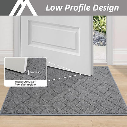 COSY HOMEER Door Mat Indoor Entrance, Non-Slip Absorbent Doormat for Front Door, Low-Profile Entryway Mat for Dirty Paws, Washable Dirt Trapper Mats (24"x36", Grey)