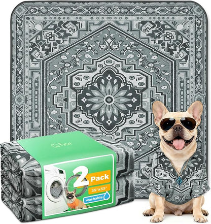 FXW Washable Pee Pads for Dogs, Puppy Pads with Super Absorbent, Specifically Designed for Potty Training, 35" Square, Boho Grey, 2 Packs