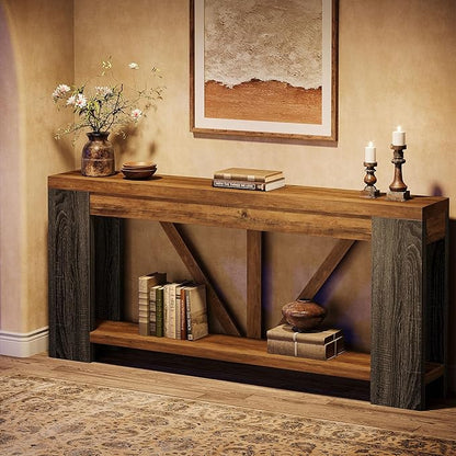 Tribesigns 70.9" Extra Long Entry Table, Farmhouse Wood Console Table with Storage, Modern Accent Sofa Table Behind Couch Foyer Tables for Entryway, Living Room, Entrance, Rustic Brwon